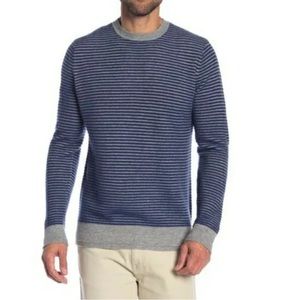 Qi Cashmere Men's Gray Blue Striped 100% Cashmere Pullover Sweater Size XL